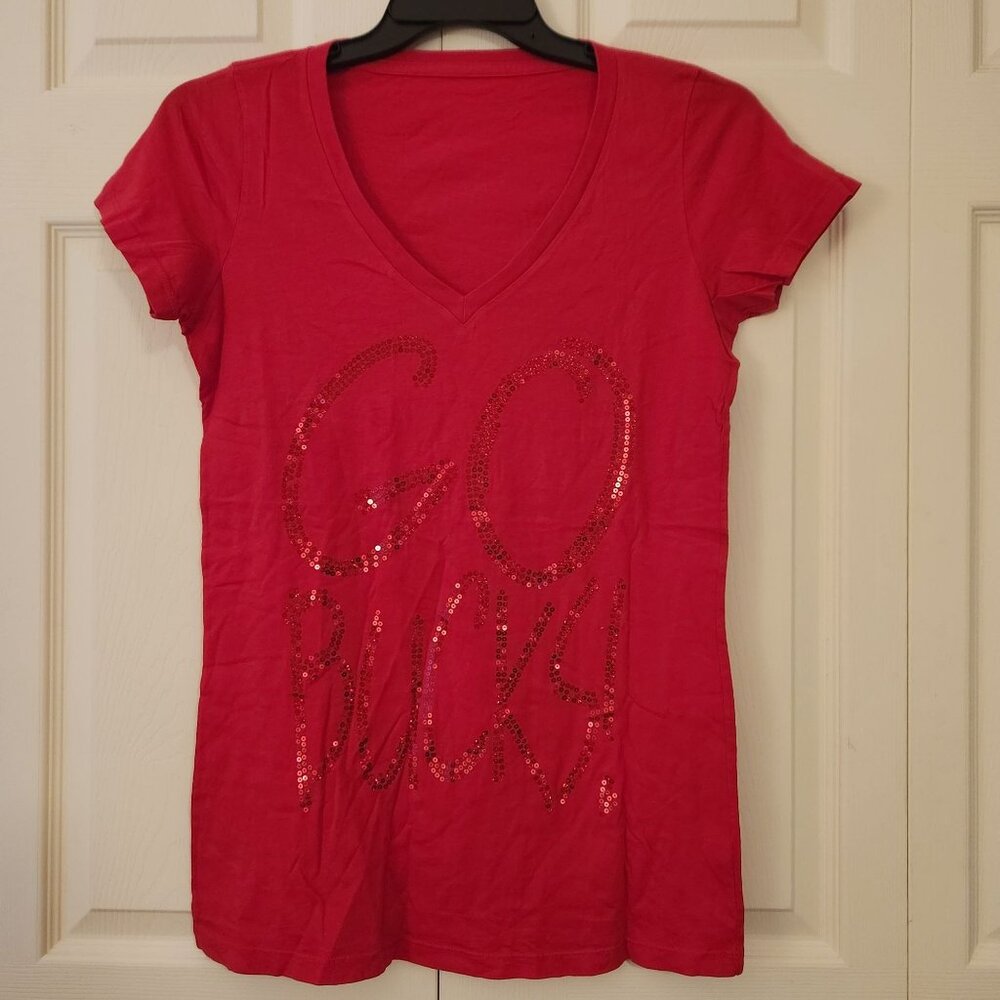 Ohio State Buckeyes Red T-Shirt With Sequin "Go Bucks" Design XL 100% Cotton